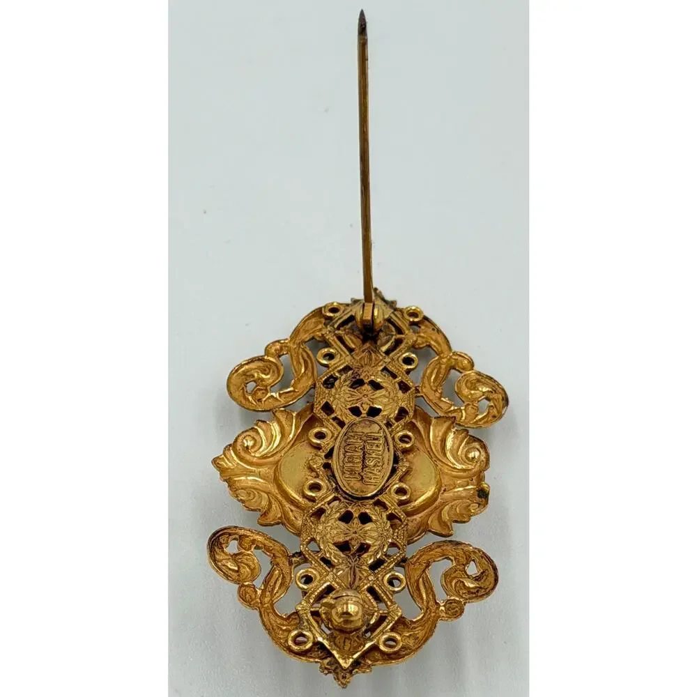 Miriam Haskell Faux Pearl, Russian Gilt Filigree Brooch Signed